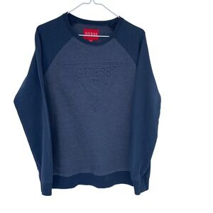 Guess USA Triangle Logo‎ Crewneck Sweatshirt Pullover Navy Blue Medium Womens